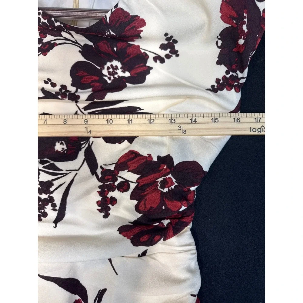 Abercrombie & Fitch Floral Ruched Maxi Dress Cream Burgundy XS 159D2911